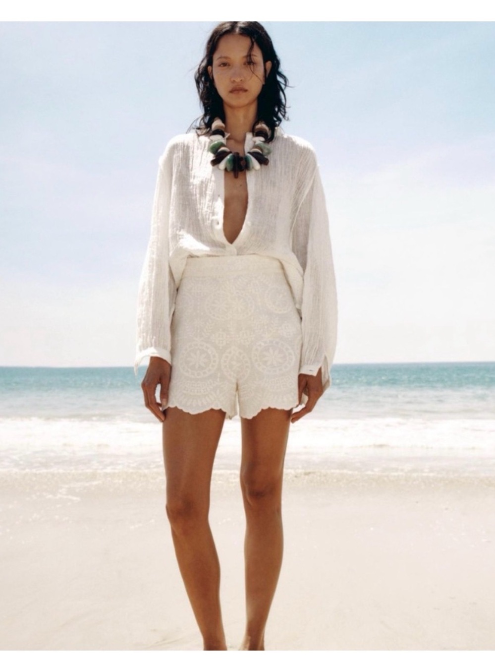 ZARA High-Waist Embroided Shorts